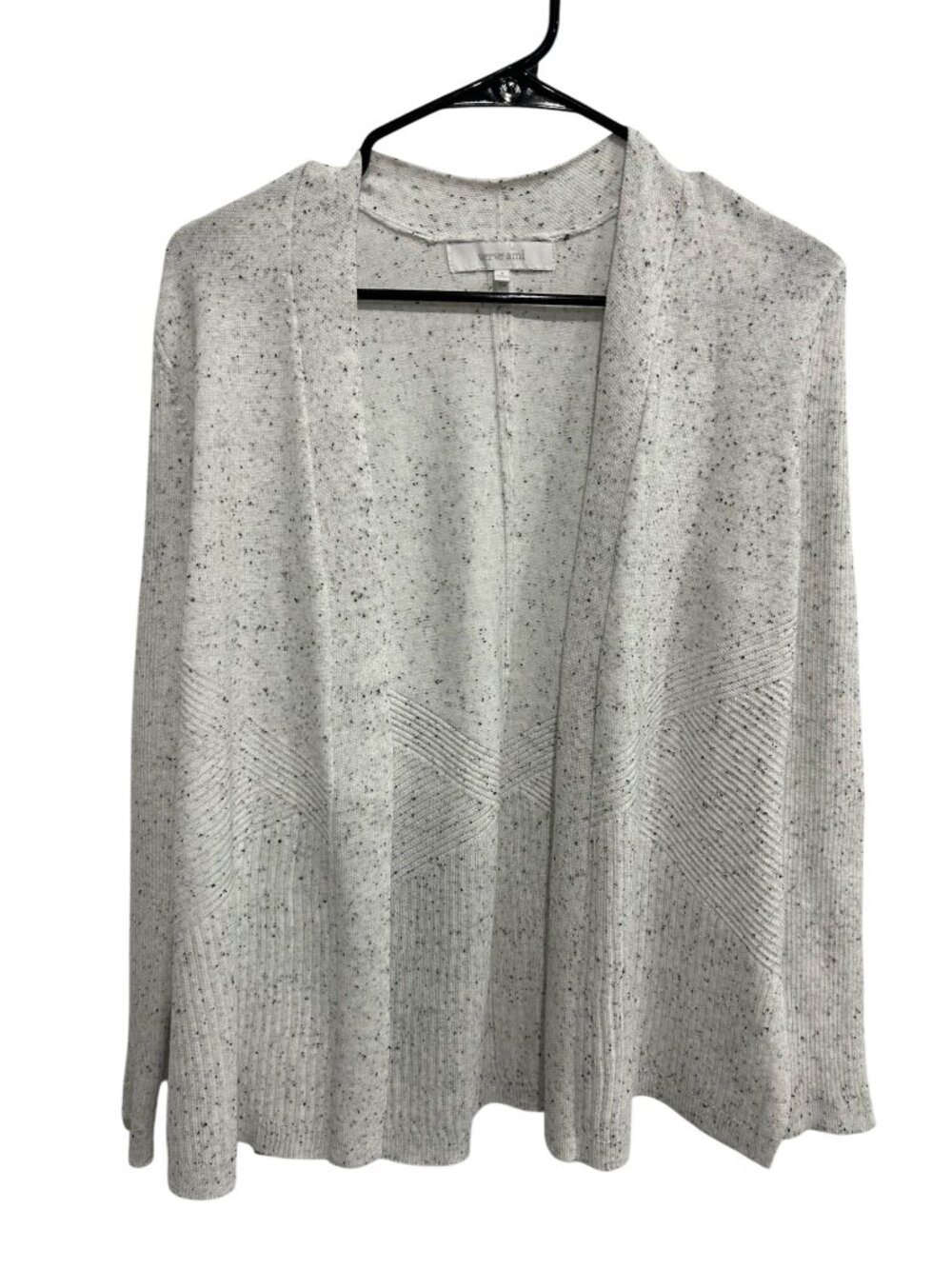 Verve Ami Small Speckled Light Gray Open Front Cardigan Sweater Cozycore Retro